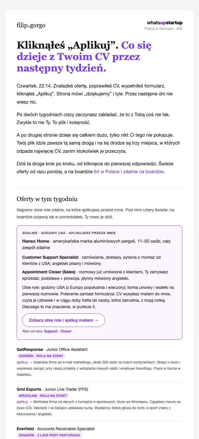Początek newslettera #26: co się dzieje z CV po kliknięciu „Aplikuj”